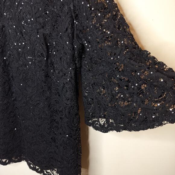 Catherines Black Lace Tunic Sequins Bell Sleeve V Neck - Picture 5 of 9